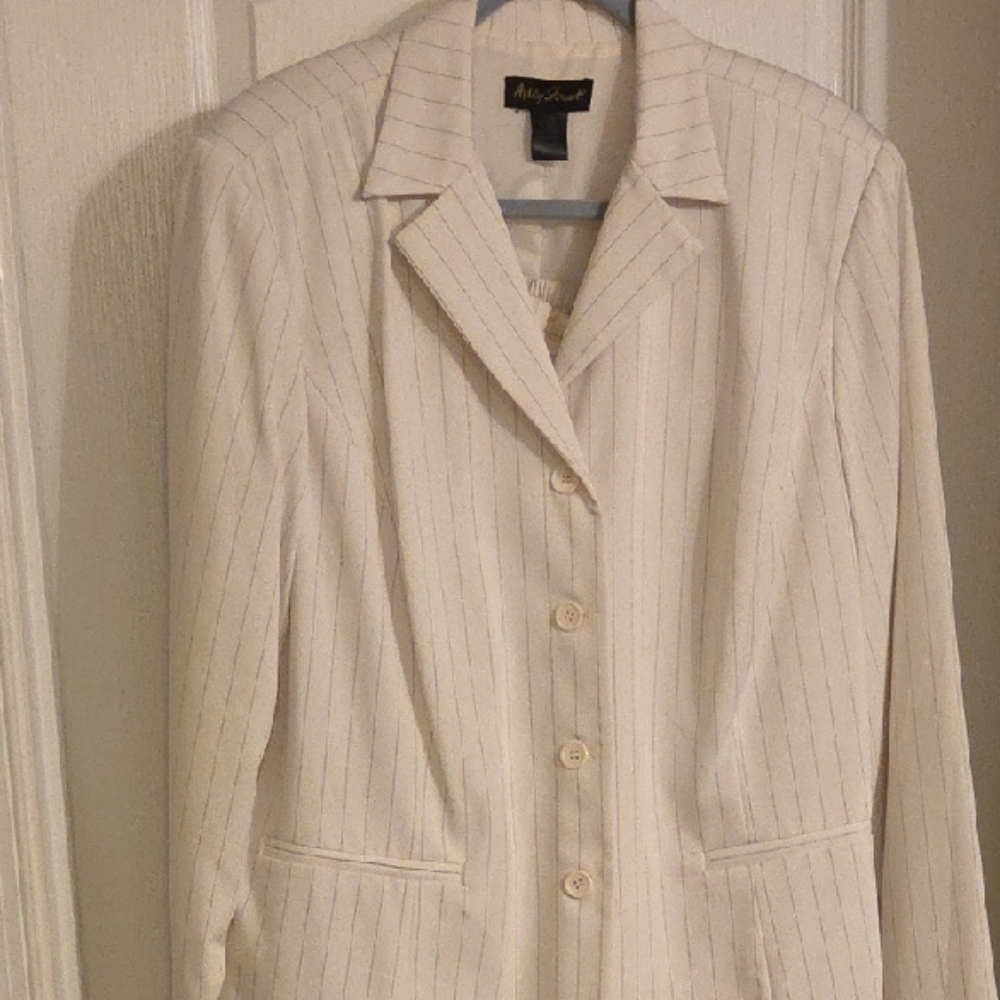 Ashley Stewart White & Black Pinstripe Pantsuit